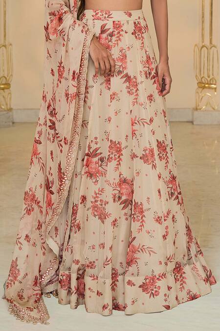 Buy_Arpita Mehta_Rose Gold Net, Organza Embroidery, Sequins, Foil Printing Bloom Lehenga Set _Online_at_Aza_Fashions