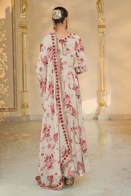 Arpita Mehta Red Bloom Print & Rose Gold Embroidered Anarkali Set 