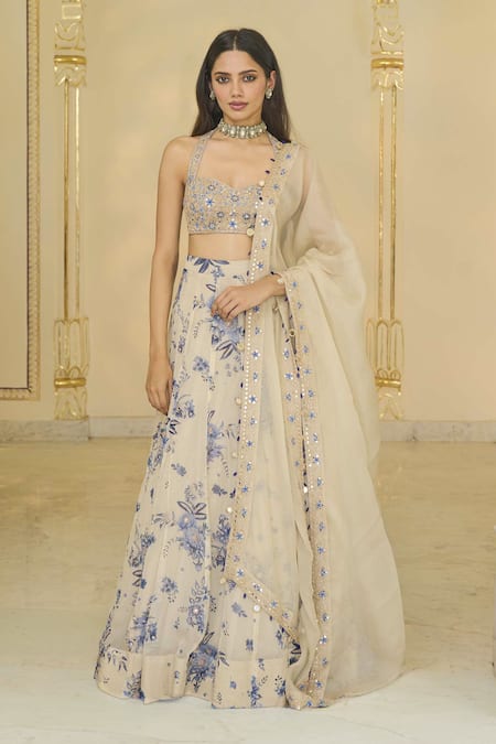Arpita Mehta Bloom Print Lehenga Set With Embroidered Blouse 