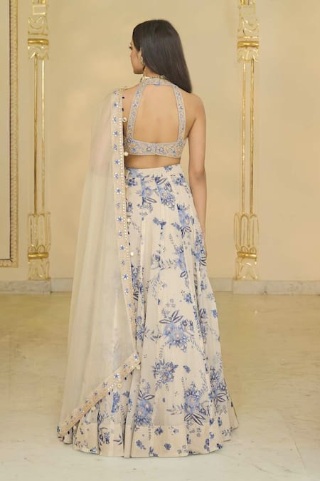 Arpita Mehta Bloom Print Lehenga Set With Embroidered Blouse 