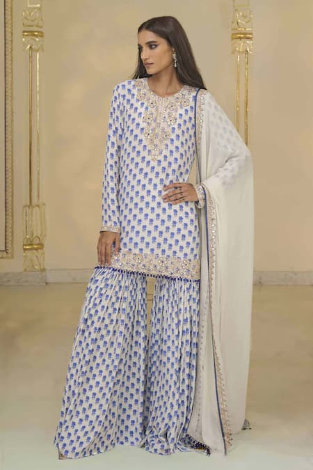 Arpita Mehta Bloom Butti Print Kurta, Gharara & Dupatta Set 