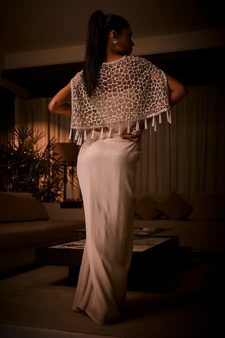 Babita Malkani Draped Dress & Geometric Embellished Cape 