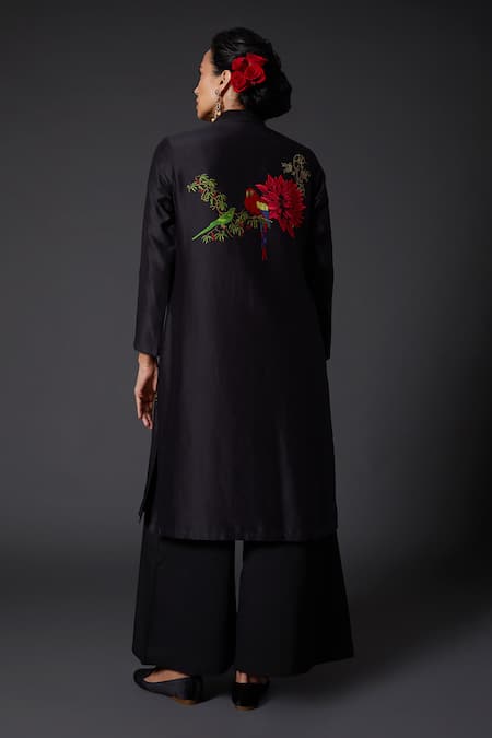 Balance By Rohit Bal Black Chanderi Silk Tunic With Palazzo