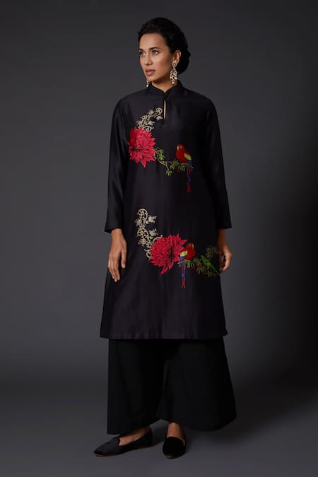 Balance By Rohit Bal Black Chanderi Silk Tunic With Palazzo