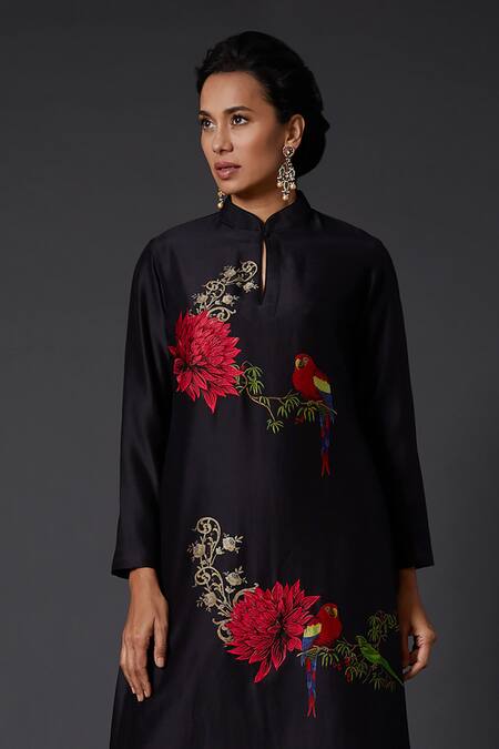 Buy Balance By Rohit Bal Black Chanderi Silk, Cotton Embroidery Mandarin Collar, Tunic With Palazzo Online at Aza Fashions Buy_Balance By Rohit Bal_Black Chanderi Silk, Cotton Embroidery Mandarin Collar, Tunic With Palazzo _Online_at_Aza_Fashions