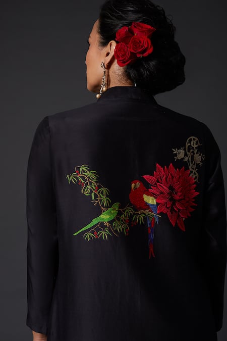 Shop Balance By Rohit Bal Black Chanderi Silk, Cotton Embroidery Mandarin Collar, Tunic With Palazzo Online at Aza Fashions Shop_Balance By Rohit Bal_Black Chanderi Silk, Cotton Embroidery Mandarin Collar, Tunic With Palazzo _Online_at_Aza_Fashions