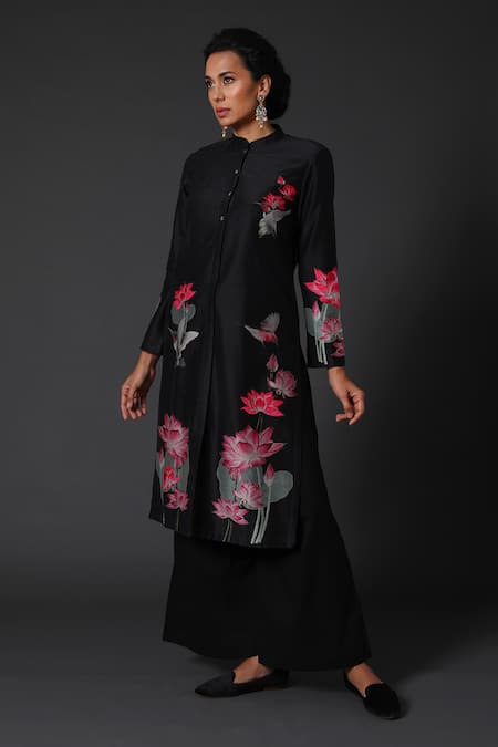 Balance By Rohit Bal Black Printed & Embroidered Tunic Set 