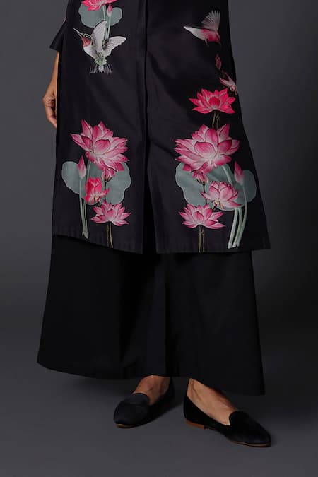 Buy Balance By Rohit Bal Black Chanderi Silk, Cotton Embroidery Mandarin Collar Printed And Tunic Set Online at Aza Fashions Buy_Balance By Rohit Bal_Black Chanderi Silk, Cotton Embroidery Mandarin Collar Printed And Tunic Set _Online_at_Aza_Fashions