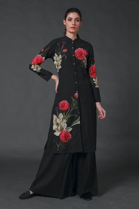 Balance By Rohit Bal Black Chanderi Tunic With Palazzo