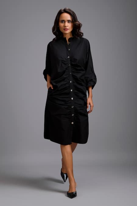 Deepika Arora Button-Down Ruched Shirt Dress 