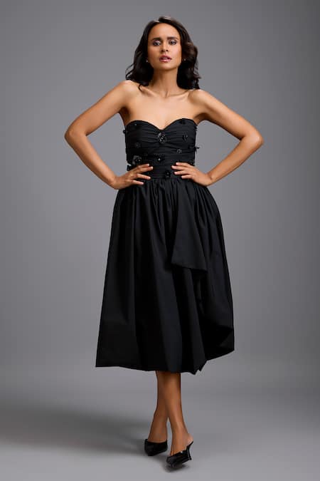 Deepika Arora Strapless Embellished Bodice Midi Dress 