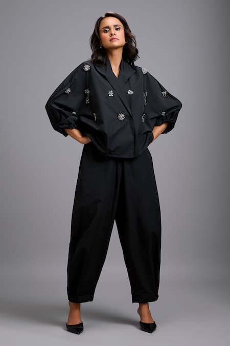 Buy Deepika Arora Black Tapered Drop-crotch Parachute Pant Buy_Deepika Arora_Black Tapered Drop-crotch Parachute Pant