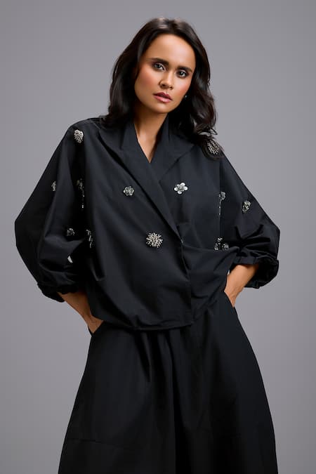 Deepika Arora Embellished Sleeve Boxy Cropped Blazer 