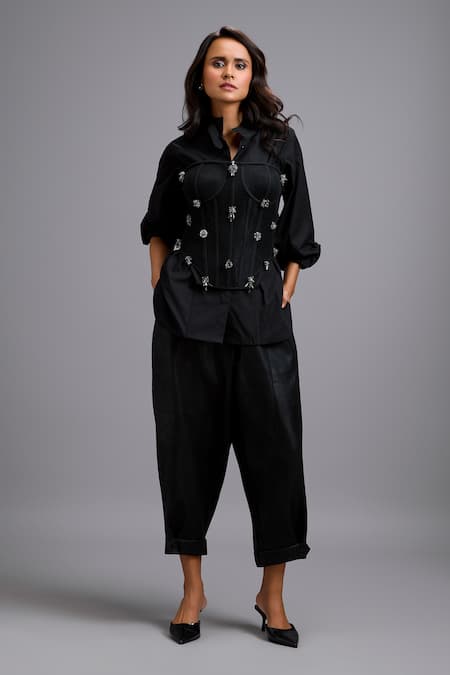 Deepika Arora Rhinestone Embellished Corset Shirt & Pant Set 