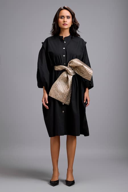 Deepika Arora Button-Down Midi Dress With Bow Belt 