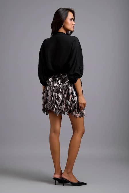 Deepika Arora Textured Vegan Leather Skirt 