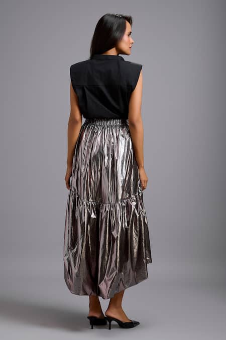 Deepika Arora Metallic High-Low Skirt 