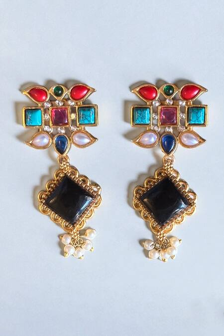 Buy_Amaara Jewels_Multi Color Gemstones, Pearls Noir Royalty Navratan Choker Set _Online_at_Aza_Fashions