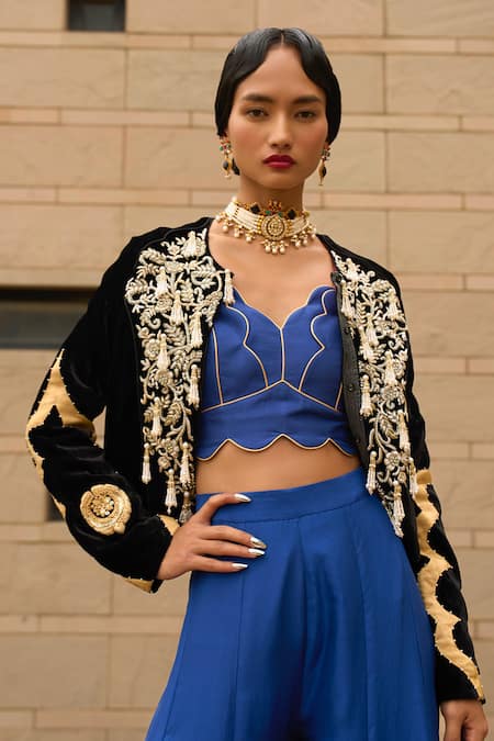 Shop_Amaara Jewels_Multi Color Gemstones, Pearls Noir Royalty Navratan Choker Set _Online_at_Aza_Fashions