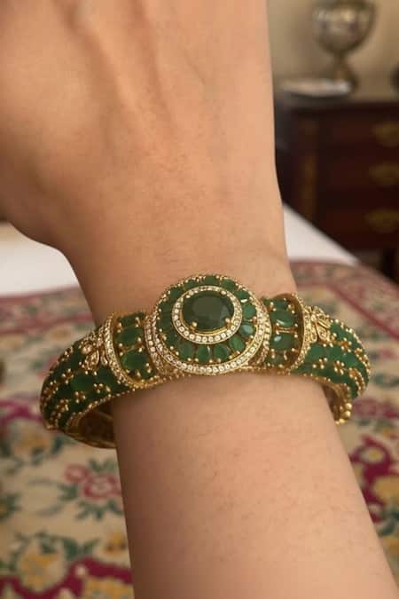 Amaara Jewels_Gold Plated Beads, Crystals, Gemstones Emerald Radiance Bracelet_Online_at_Aza_Fashions