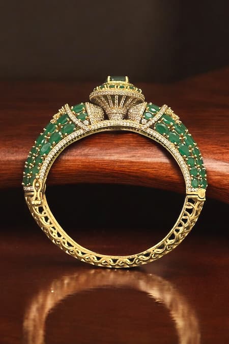 Buy_Amaara Jewels_Gold Plated Beads, Crystals, Gemstones Emerald Radiance Bracelet_Online_at_Aza_Fashions