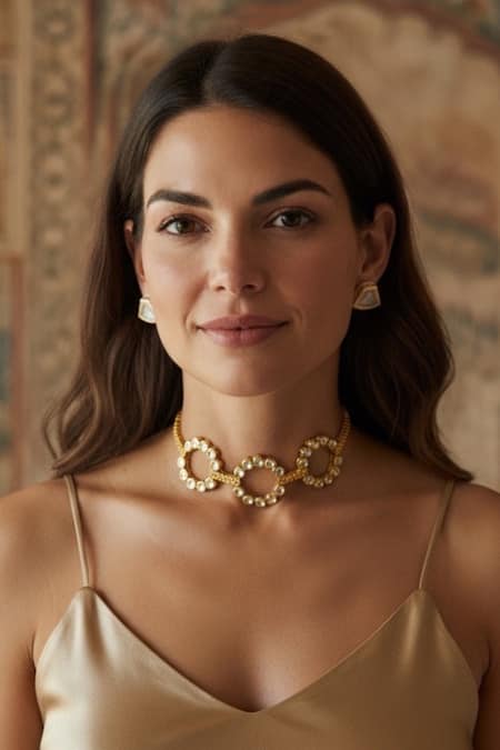 Amaara Jewels Gold Mirror Orbit Necklace Set 