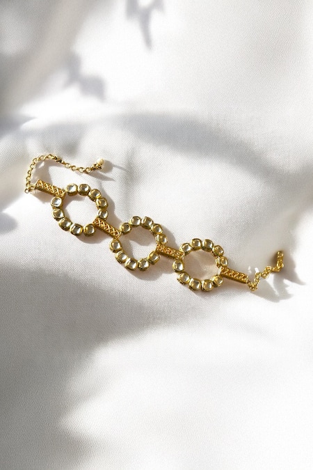 Shop_Amaara Jewels_Gold Plated Stones Mirror Orbit Necklace Set _Online_at_Aza_Fashions