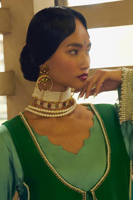 Amaara Jewels_Gold Plated Gemstones, Pearls Aashni Aura Chandbali Earrings _Online_at_Aza_Fashions