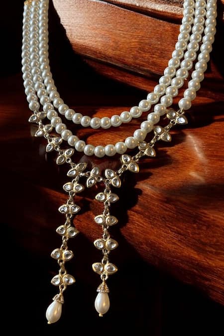 Amaara Jewels Pearl Cascade Necklace With Earrings 