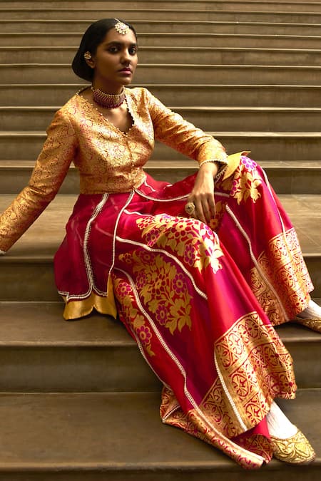 Buy_Amaara Jewels_Gold Plated Stones, Pearls, Beads Blush Ruby Dynasty Choker Set _Online_at_Aza_Fashions