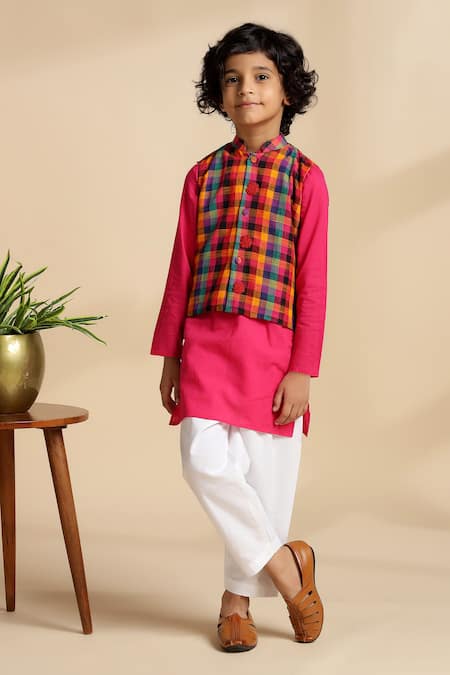 The Cotton Staple Bay Checkered Bundi & Kurta Set 