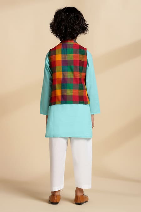 The Cotton Staple Jam Checkered Bundi & Kurta Set 