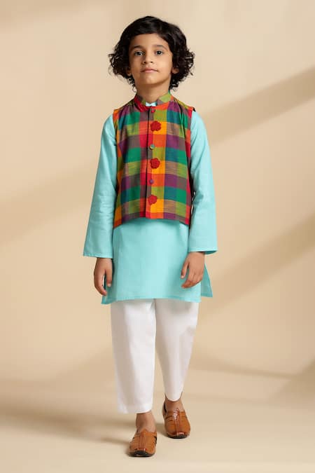 The Cotton Staple Jam Checkered Bundi & Kurta Set 