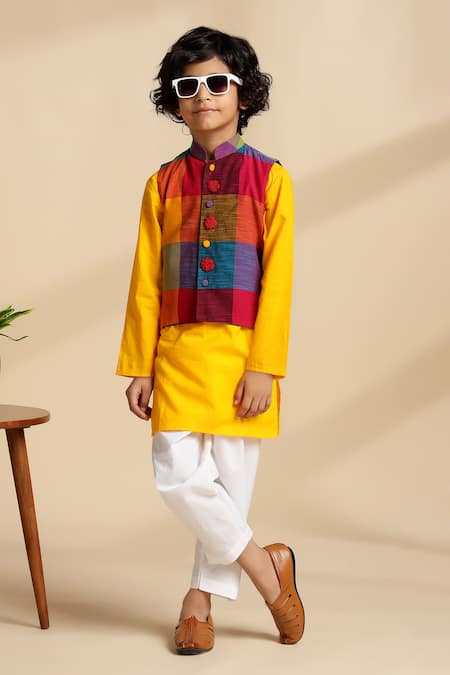 The Cotton Staple Meadow Checkered Bundi & Kurta Set 