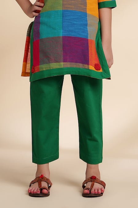 Shop_The Cotton Staple_Multi Color Cotton Fabric Flowers Checkered Kurta Set _Online_at_Aza_Fashions