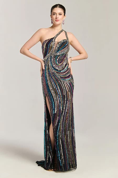 Bling Empire Crystal Couture One Shoulder Gown 