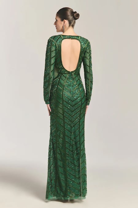 Bling Empire Plunge-V Neck Embellished Bodycon Gown 