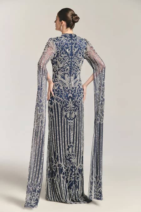 Bling Empire Elizabeth Embellished Cape Maxi Gown 