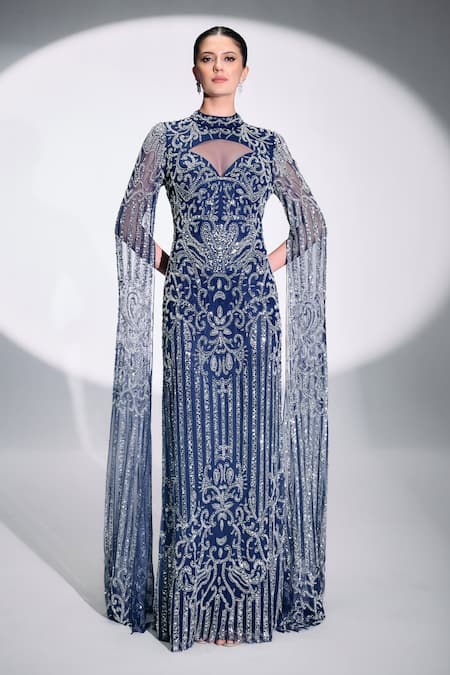 Bling Empire Elizabeth Embellished Cape Maxi Gown 