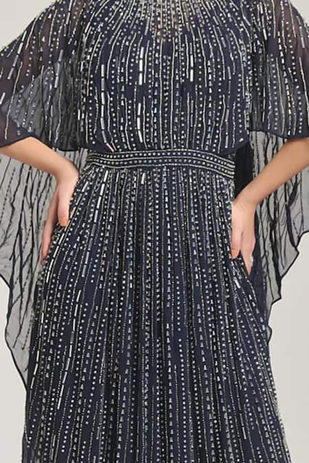 Shop_Bling Empire_Navy Mesh Beads High Neck Middle East Embellished Overlay Gown _Online_at_Aza_Fashions