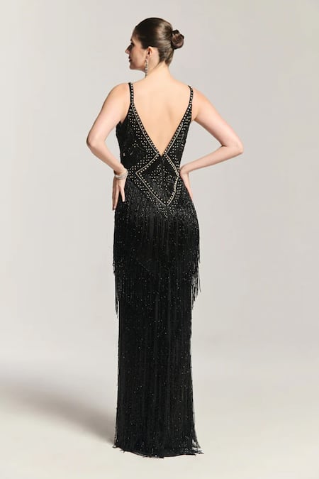 Bling Empire Midnight Swing Fringe Gown 