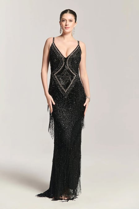 Bling Empire Midnight Swing Fringe Gown 