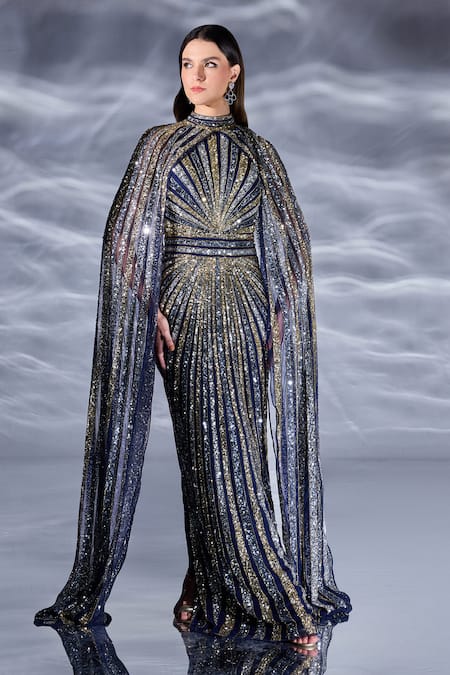 Bling Empire Rainbow Sparkle Sequin Work Gown 