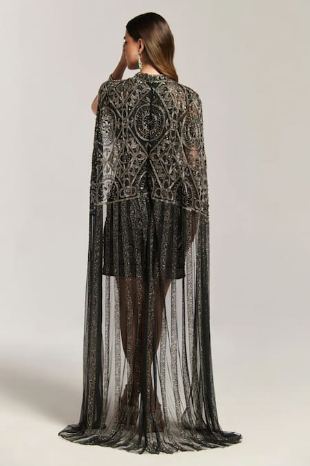 Bling Empire Midnight Queen Embellished Cape Dress 