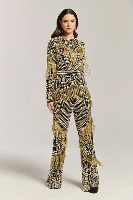 Bling Empire Golden Fringe Jumpsuit 