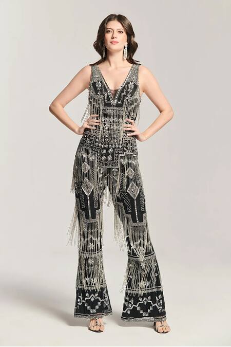 Bling Empire Luxe Noir Embellished Jumpsuit 
