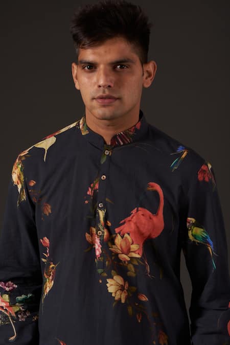 Balance By Rohit Bal Black Cotton Floral Digital Print Kurta Set Online at Aza Fashions Balance By Rohit Bal_Black Cotton Floral Digital Print Kurta Set _Online_at_Aza_Fashions