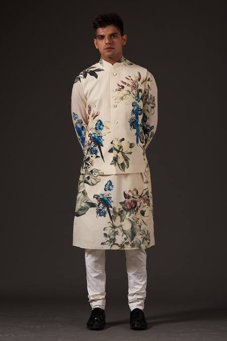 Balance By Rohit Bal_Ivory Cotton Floral Digital Print Bundi _Online_at_Aza_Fashions