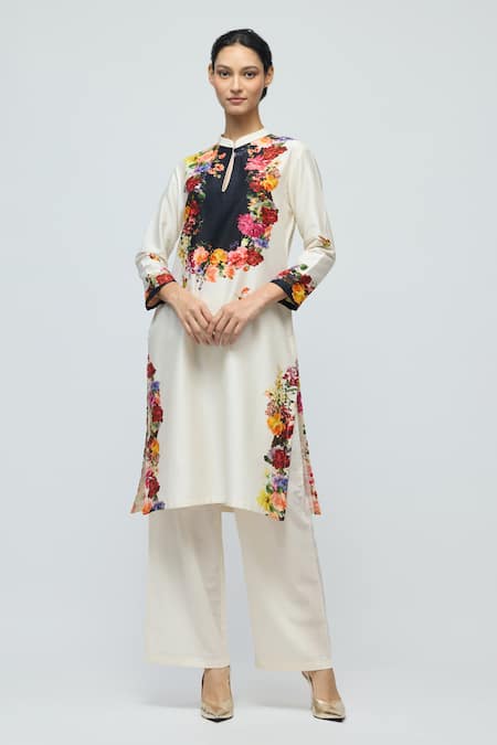 Balance By Rohit Bal Floral Print Chanderi Tunic With Pant 
