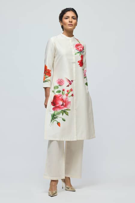 Balance By Rohit Bal Floral Print Chanderi Tunic With Pant 
